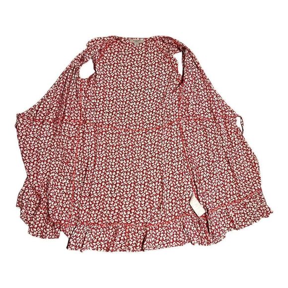 All Saints Dress Women’s Medium Red Floral Krystal True Wrap Mini Ruffle V Neck - Picture 6 of 12